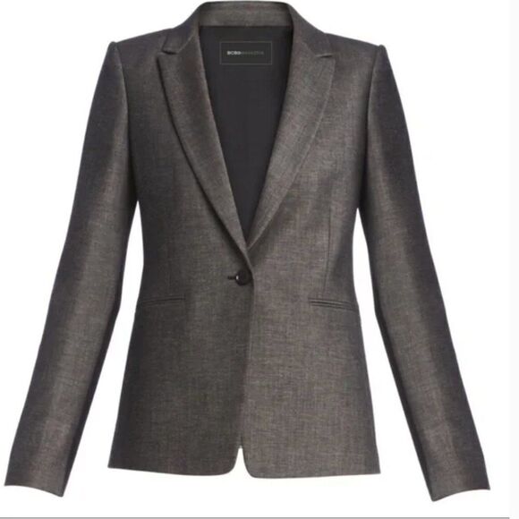 BCBG MaxAzria Womens Blazer Jacket Size XS Gray Black Structured - Picture 1 of 16